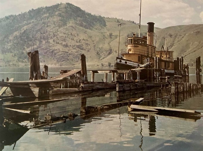 Steam tug Naramata when the tug was moored at Vernon. It pushed barges and broke ice on Okanagan Lake from 1914 to 1967. 