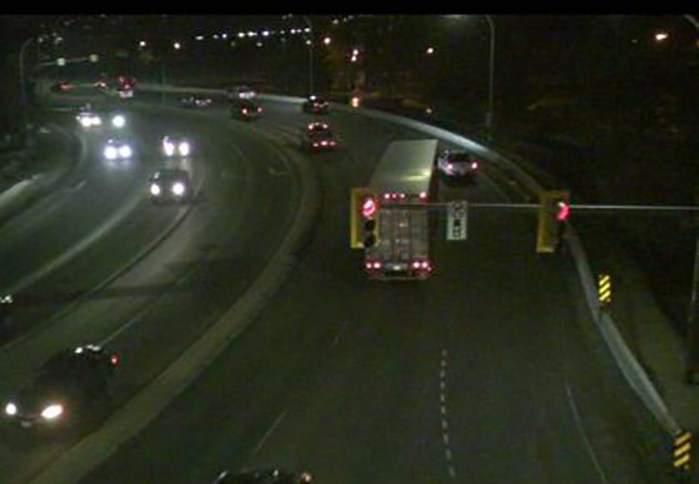 Highway 97 in Kelowna near the W.R. Bennett Bridge shortly before 7 a.m.