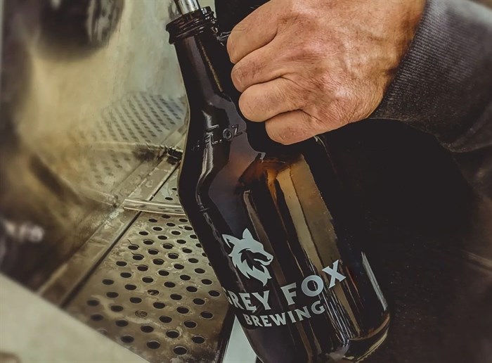 A growler getting filled at The Grey Fox brewery in Kelowna. 