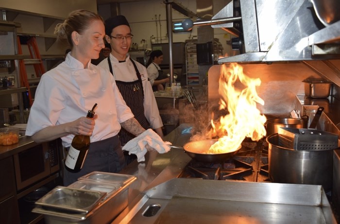 Chef Ruth Wigman with a culinary arts student at Okanagan College in Kelowna. 