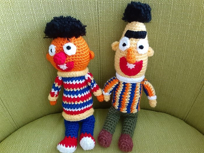 Crocheted Ernie and Bert. 