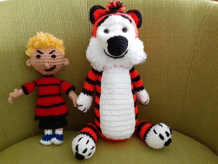 Crocheted Calvin and Hobbes. 
