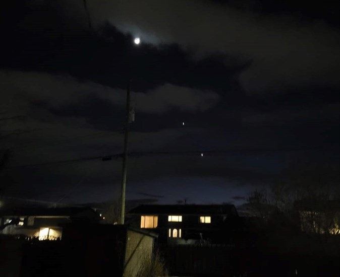 Moon, Jupiter and Venus in the sky over Kamloops. 