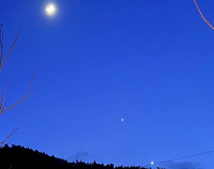 Moon, Jupiter and Venus in the sky over Okanagan Falls.