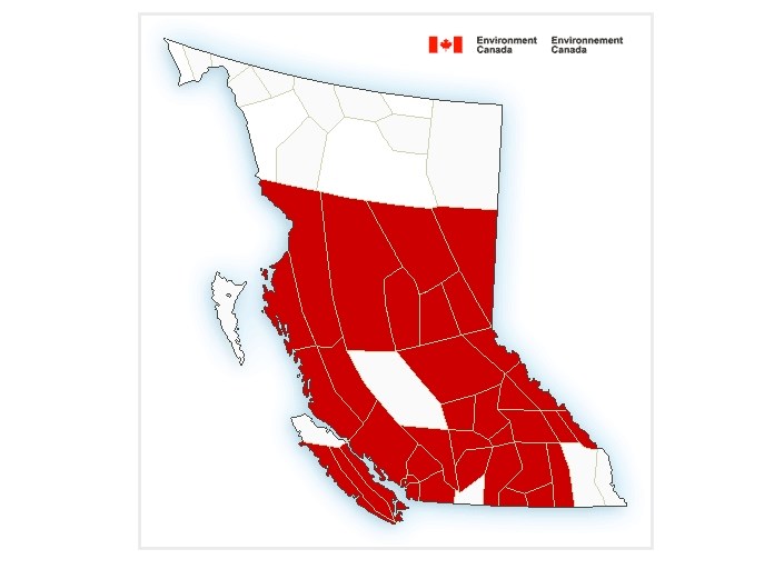 Weather alerts are impacting most of British Columbia this weekend. 