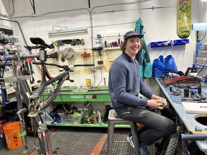 Bike mechanic Brett Riel at District Bicycle Co. in Kamloops. 