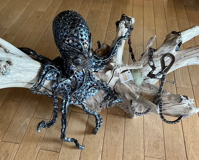Octopus steel sculpture by Osprey Lake artist Mark Wong. 