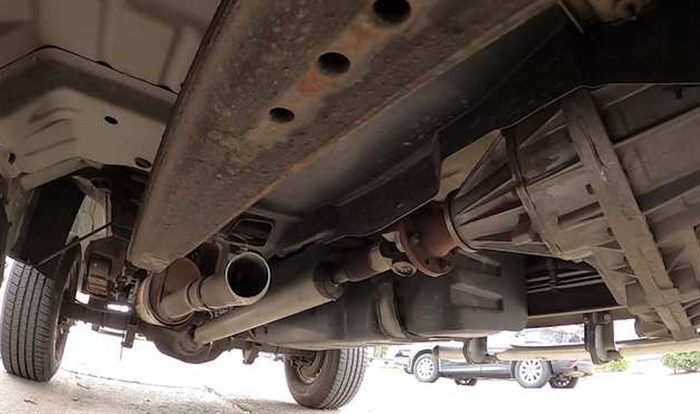 A vehicle with a missing catalytic converter is seen in this undated photo. Almost 80 drivers in the Central Okanagan have had their catalytic converters stolen so far this year.