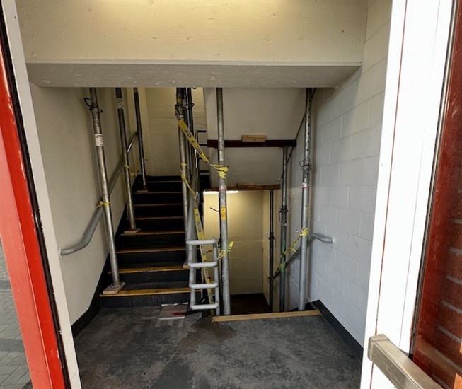 This parkade stairwell was shored up out of an abundance of caution since it was not built according to the original drawings.