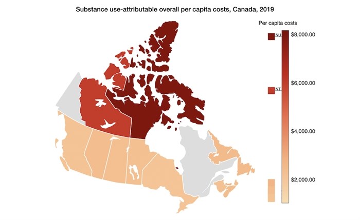 Meaningful per-person costs for Quebec and Yukon could not be calculated due to data gaps. The estimated per-person costs in Canada should be also considered an underestimate for the same reason.