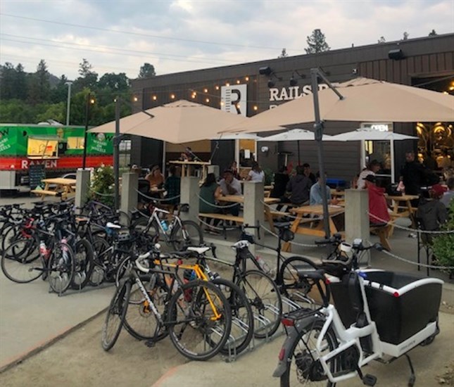 Railside Brewing has dozens of bike slots for cyclists pouring in from the Okanagan Rail Trail