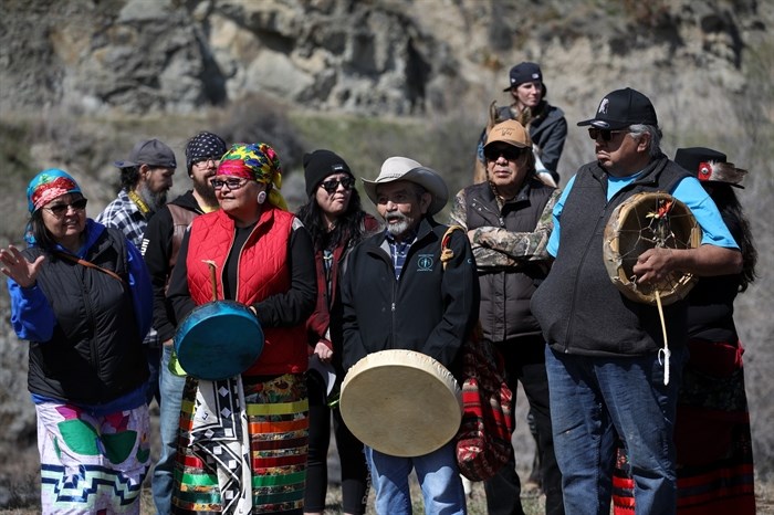 syilx community members and Elders who had organized an informational roadblock near the site of the 71-acre land theft in 1974 were honoured during the Osoyoos Indian Band’s celebration on April 14, 2023, of a reclaimed one acre of that original reserve land.