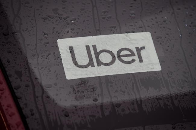 An Uber logo is shown in Vancouver, Friday, Jan. 24, 2020.