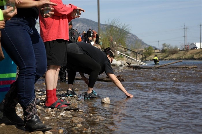 Roughly 10,000 sockeye fry were released at ak? x?umina? (Shingle Creek) along the banks of the Okanagan River in sn’pink’tn (Penticton) during a ceremonial release on May 4, 2023.