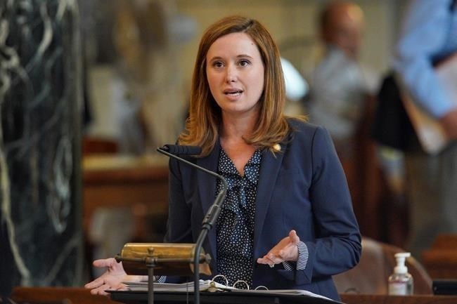 FILE - Nebraska Sen. Anna Wishart, D-Lincoln, speaks, May 15, 2019, during debate in Lincoln, Neb. A group led by the Nebraska state lawmaker plans to again try to put the question of legalizing medical marijuana before state voters in November 2024. Wishart, who co-chairs the group, announced Thursday, May 18, 2023, on the legislative floor that the group had filed paperwork with the state Secretary of State's office to kick off the latest petition effort.