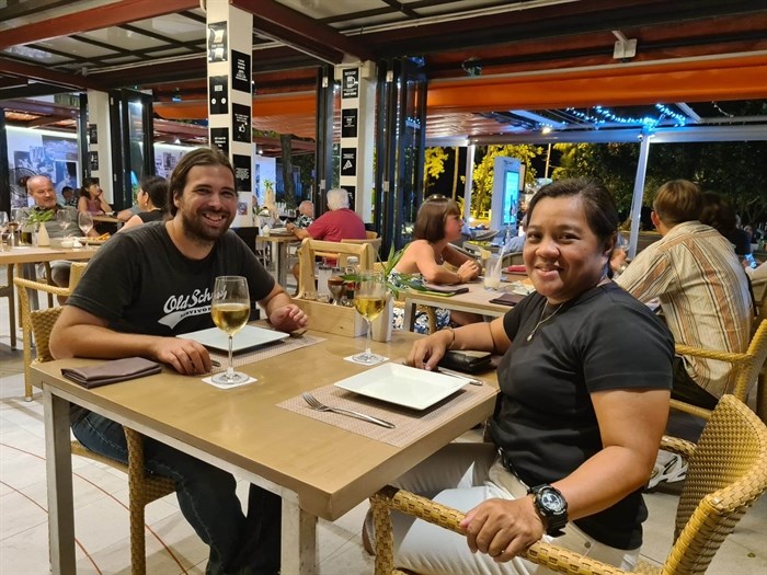 Vernon resident Logan Saunders with his late wife Maria Jee-an Paladar Olivares at a restaurant in Phuket, Thailand. 
