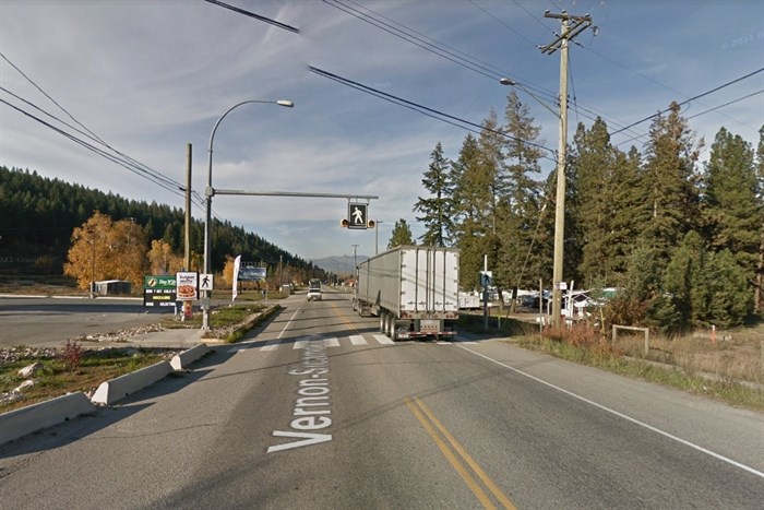 The crosswalk in Enderby at Canyon Road.