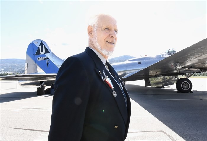 Former Canadian Navy pilot Bill Hood was among those welcomed the Commemorative Air Force warbird B-17 Sentimental Journey to Penticton Regional Airport Monday.