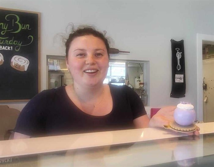 Pastry chef and owner at Beat Patisserie in Lake Country Mackenzie Maunder holds up a treat called The Earl. 