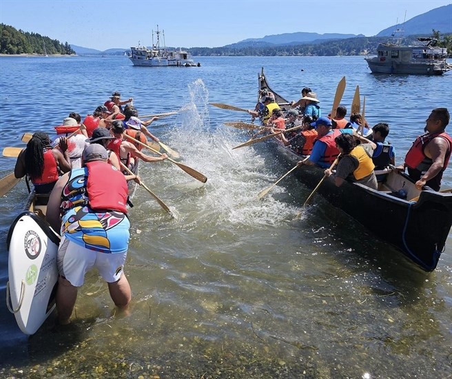 Eight First Nations canoe families launched from Stz'uminus territory to join the annual Tribal Journey event.