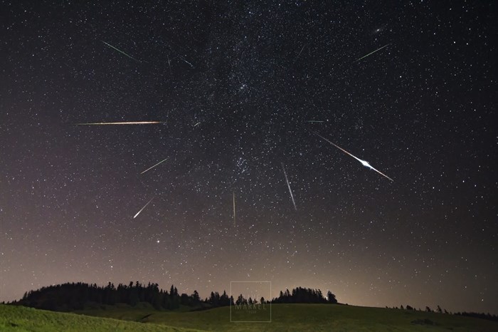 Perseid meteor shower in the sky over Knutsford, Kamloops. 