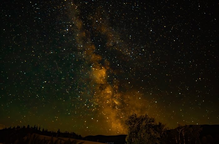 Stars, Milky Way and Perseid meteor shower over Kamloops. 
