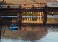 A pedal boat on the loose heading toward Halston Bridge in Kamloops on June 25. 