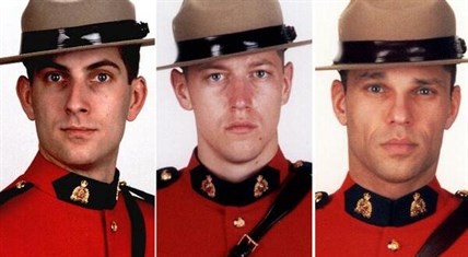 The three RCMP officers who were killed, Cst. James Larche, Cst. Dave Ross, Cst. Fabrice Gevaudan.