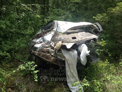The car in a crash near Sun Peaks was so bashed up police didn't know which model Nissan it was, June 11, 2014.
