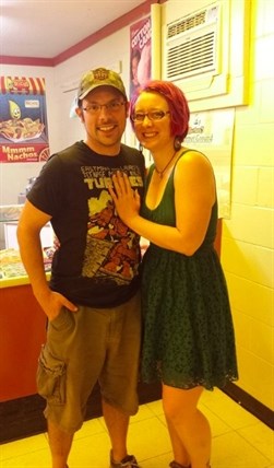 She said yes: Tony Tomson and Stacey Lamont at the Starlight Drive-In concession. 