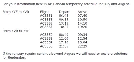 New flight schedule from Air Canada. 