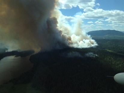 A fire near Euchiniko Lakes, B.C., about 120 kilometres west of Quesnel.