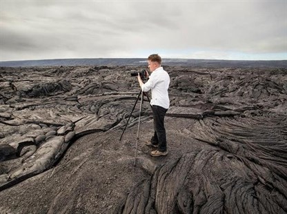 Kelowna photographer Shawn at the Kilauea volcano lava fields on the Big Island, Oahu.