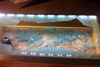 One of the display cases that was broken during an early morning break-in at Lens and Shutter in Kelowna.
