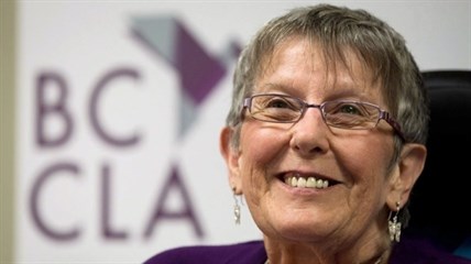 Gloria Taylor of West Kelowna, who suffered from Lou Gehrig's disease and won a doctor-assisted suicide challenge in B.C. Supreme Court, smiles during a news conference at the B.C. Civil Liberties Association in Vancouver on Monday June 18, 2012. She died of an infection in October 2012.
