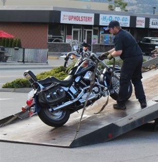 This motorcycle and its rider were struck by a semi-trailer Thursday afternoon in Penticton.