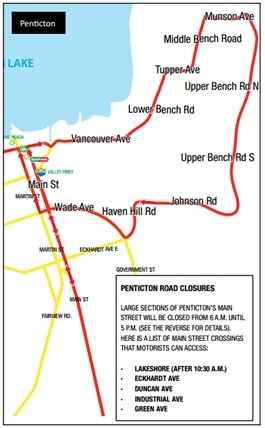 Penticton residents should expect several road closures for most of Sunday during the third annual Valley First Granfondo Axel Merckx Okanagan race event.