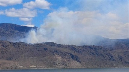 The Kamloops Lake forest fire is burning in steep terrain. No structures are threatened.