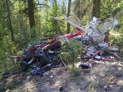Wreckage of a Cessna 172L that crash landed in the Cache Creek Hills west of Kamloops.