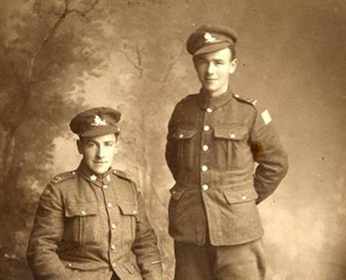 Gordon Watt, seated, and Thomas Watt, grandfather and great uncle of Kaleden resident Mike Gane. Thomas was killed in World War 1 and lies today in the Fauberg d'Amiens cemetery near Vimy, France.