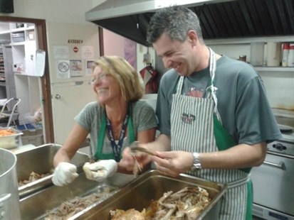 Volunteers helping in kitchen at the 2012 Kelowna Gospel Mission Thanksgiving Dinner.