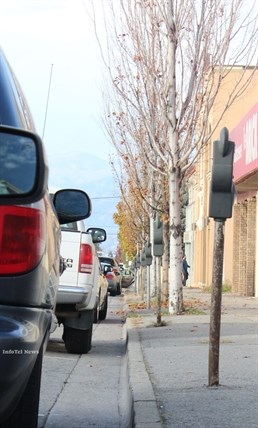 Ellis Street has a mix of free and paid-marking spots for good portions of its length. Penticton council paused a plan to remove some road-side parking for new bike lanes over concerns from businesses.