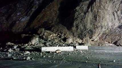 A rock slide on Highway 97 between Summerland and Peachland last night, Jan. 31, 2019.