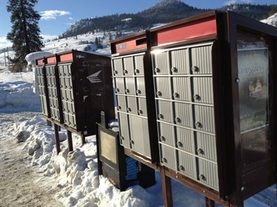 The community mailboxes where Kamloops resident Sally Gosse's mail was allegedly stolen, leading to two parcels fraudulently picked up by an unauthorized third party.