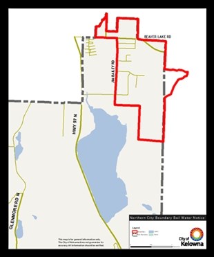 A map of the area of Kelowna under the boil water notice.