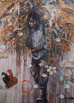 Hung Liu - From the Field, 2008 - Oil on wood panel. Courtesy of the Artist & Magnolia Editions.