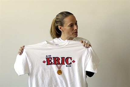 RMS teacher Melissa Harris with one of the hundreds of t-shirts her students designed to honour Eric Neilson.