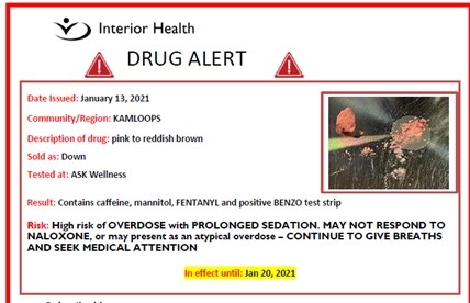 This drug alert was issued in Kamloops today, Jan. 13, 2021 bringing the total alerts since Friday to five.