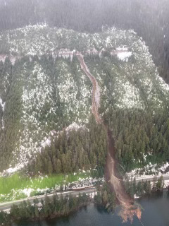An aerial photo of the slide that crossed Highway 99 on Dec. 1 near Duffy Lake.
