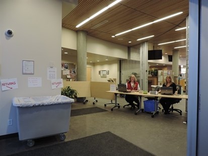 The Vernon library is open, but all the services are being offered on the second floor as the main floor undergoes major restoration work following the flood in Febuary.